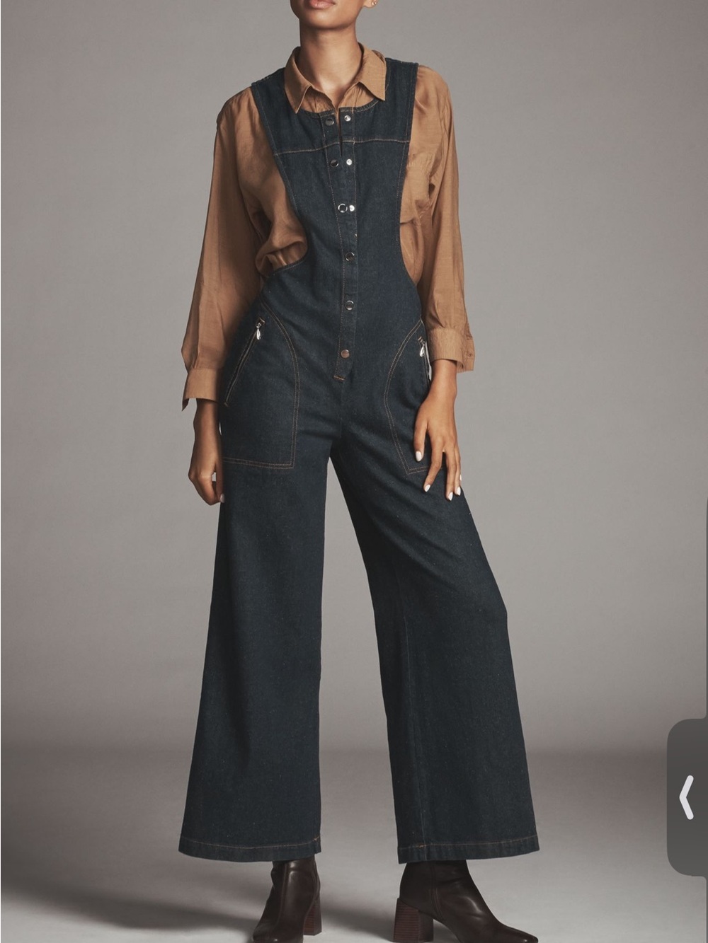 Maeve Dark Indigo Denim Overalls with Contrast Stitching NWT - Picture 2 of 4
